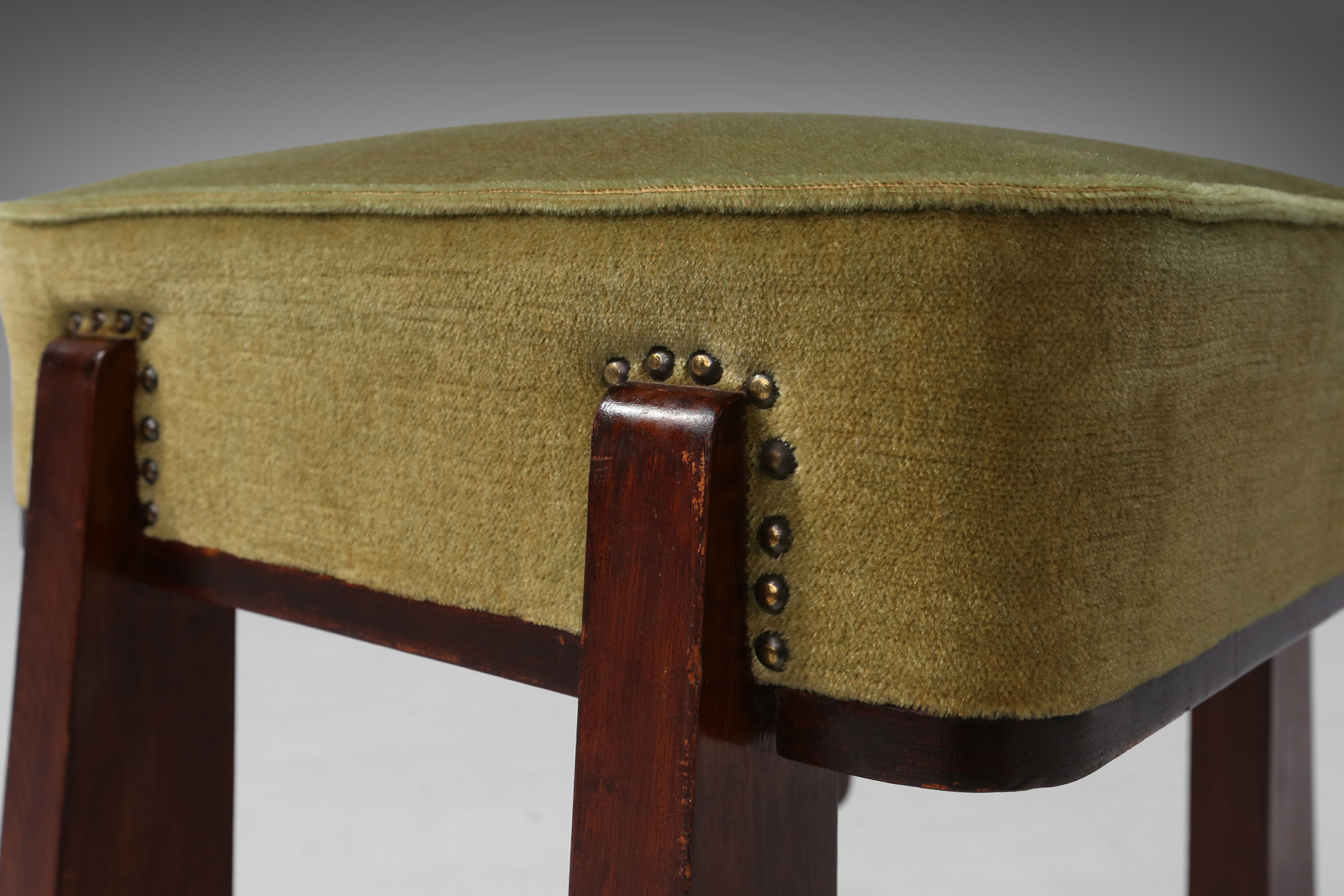 Art Deco Stool with Green Upholstery, France 1930sthumbnail